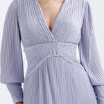 V Neck Pleated Long Sleeve Chiffon Long Evening Dress - AP005