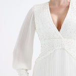 V Neck Pleated Long Sleeve Chiffon Long Evening Dress - AP005