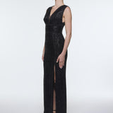V-Neck Sleeveless Evening Dress with Stone Embroidery - 9349C