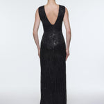 V-Neck Sleeveless Evening Dress with Stone Embroidery - 9349C
