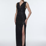V-Neck Sleeveless Evening Dress with Stone Embroidery - 9349C