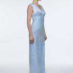 V-Neck Sleeveless Evening Dress with Stone Embroidery - 9349C