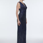 V-Neck Sleeveless Evening Dress with Stone Embroidery - 9349C