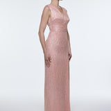 V-Neck Sleeveless Evening Dress with Stone Embroidery - 9349C