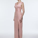 V-Neck Sleeveless Evening Dress with Stone Embroidery - 9349C