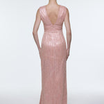 V-Neck Sleeveless Evening Dress with Stone Embroidery - 9349C