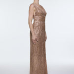 V-Neck Sleeveless Evening Dress with Stone Embroidery - 9349C