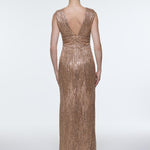 V-Neck Sleeveless Evening Dress with Stone Embroidery - 9349C