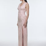 V-Neck Sleeveless Evening Dress with Stone Embroidery - 9349C