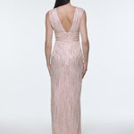 V-Neck Sleeveless Evening Dress with Stone Embroidery - 9349C