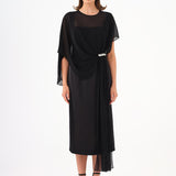 Bat Sleeves Stone Embroidery Detailed Midi Evening Dress - 9187C