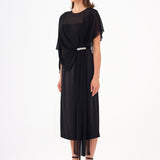 Bat Sleeves Stone Embroidery Detailed Midi Evening Dress - 9187C
