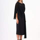 Bat Sleeves Stone Embroidery Detailed Midi Evening Dress - 9187C