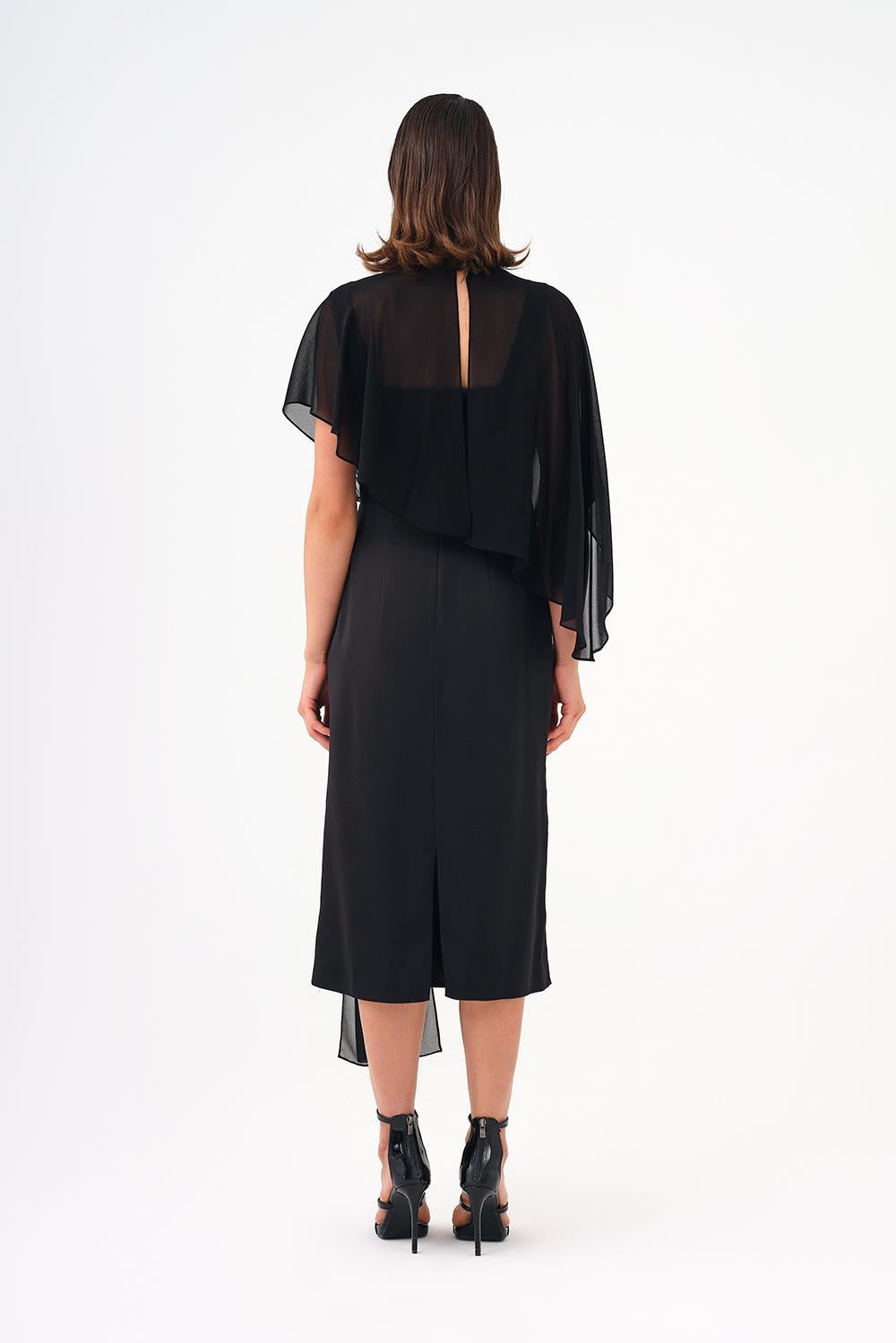 Bat Sleeves Stone Embroidery Detailed Midi Evening Dress - 9187C