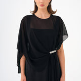 Bat Sleeves Stone Embroidery Detailed Midi Evening Dress - 9187C