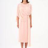 Bat Sleeves Stone Embroidery Detailed Midi Evening Dress - 9187C