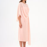 Bat Sleeves Stone Embroidery Detailed Midi Evening Dress - 9187C