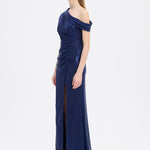 Low Shoulder Long Evening Dress with Slits - 5046C