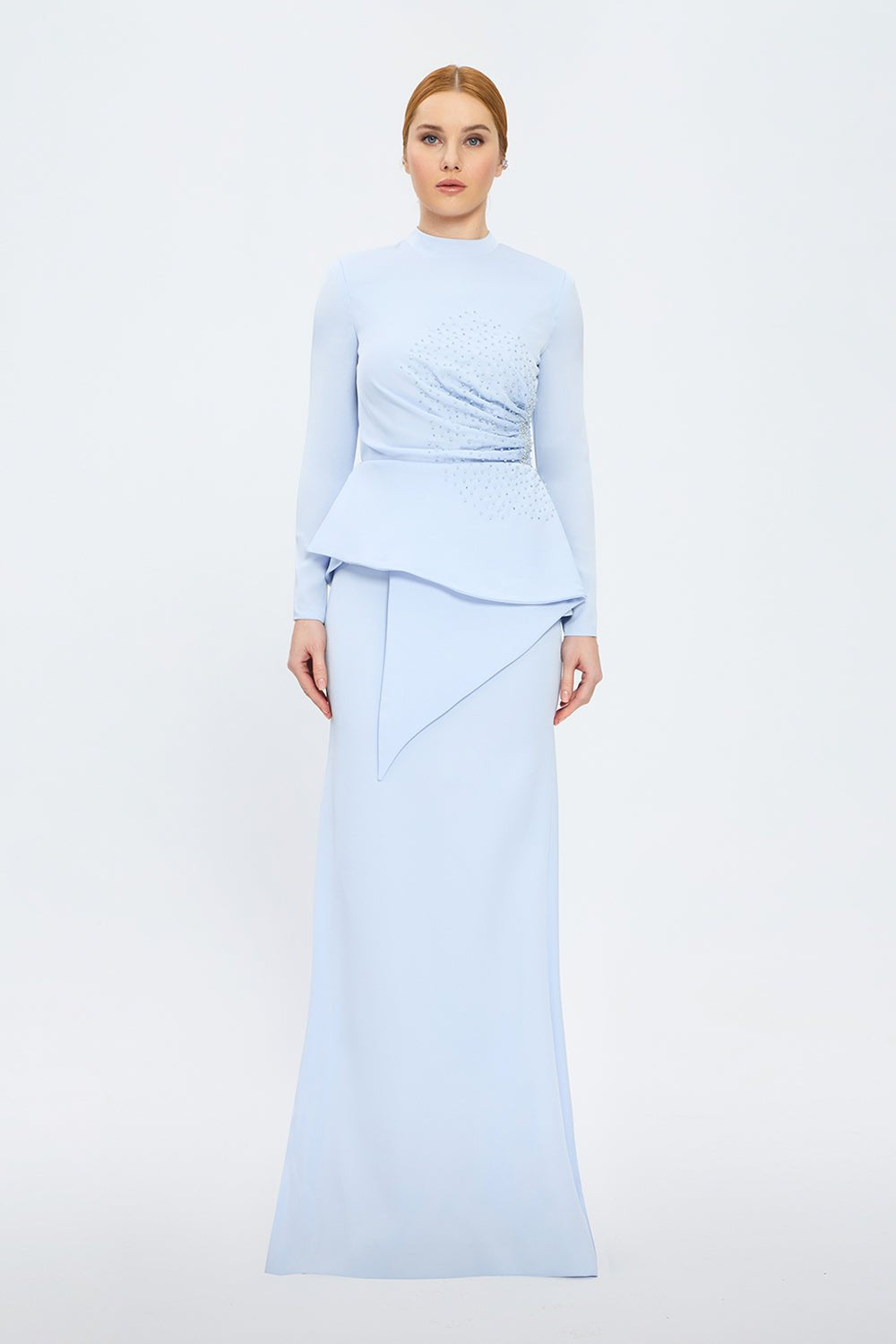 Fish Cut Round Neck Long Evening Dress - 5042C