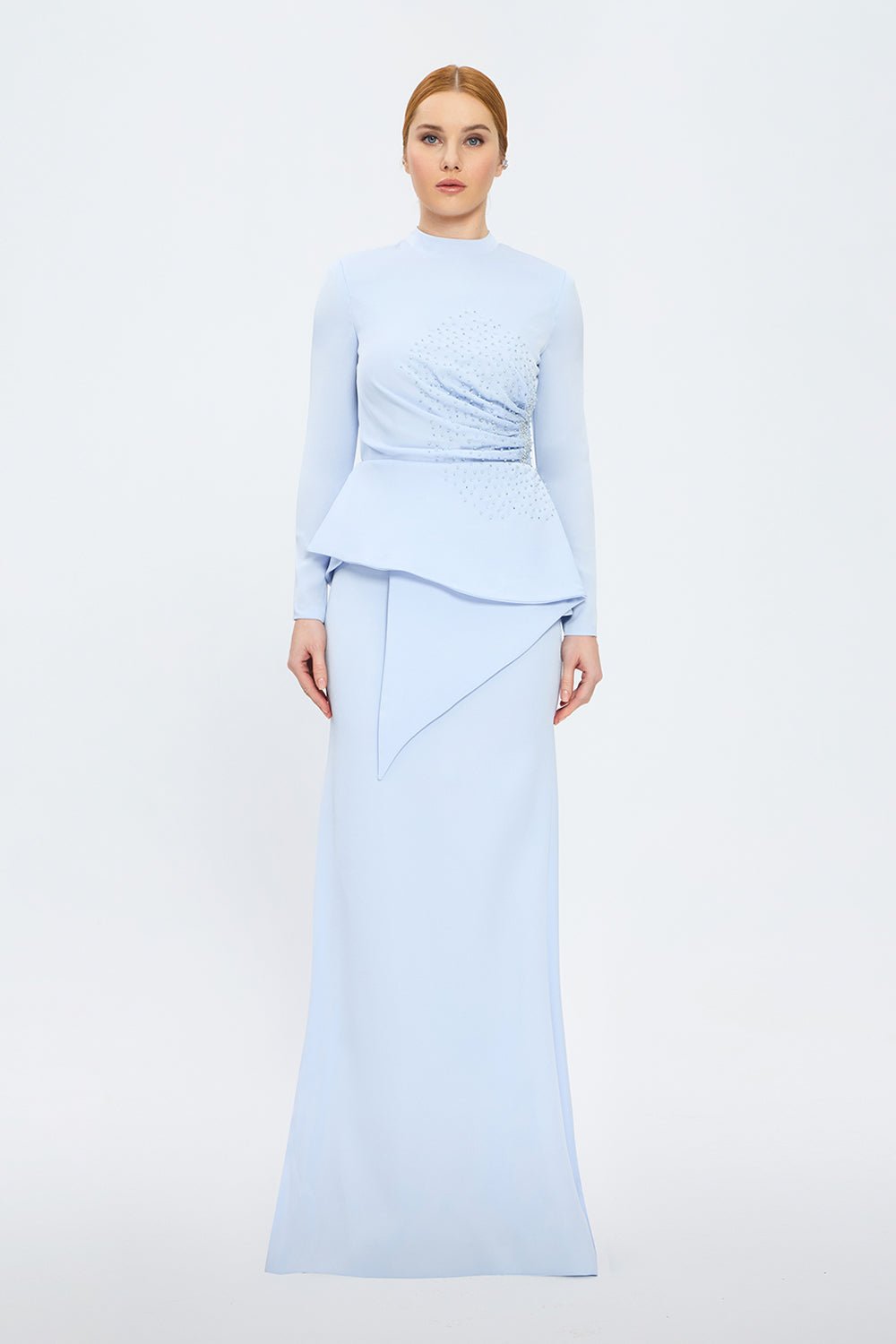 Fish Cut Round Neck Long Evening Dress - 5042C
