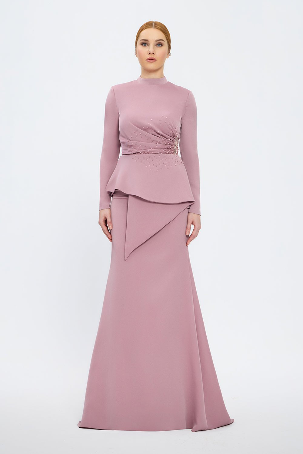 Fish Cut Round Neck Long Evening Dress - 5042C