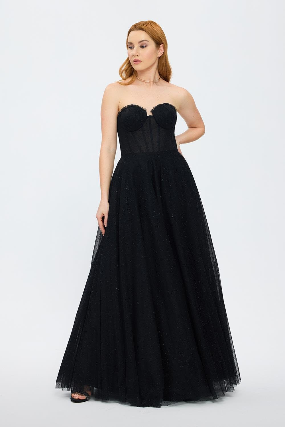 Silvery Fabric Princess Cut Long Evening Dress - 5006C