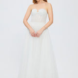 Silvery Fabric Princess Cut Long Evening Dress - 5006C