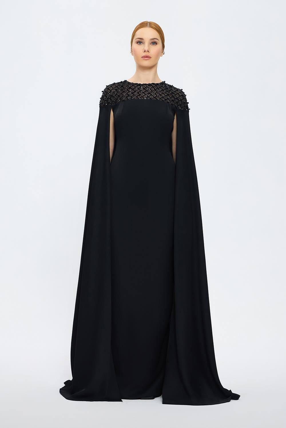 Judge Collar Stone Embroidered Hijab Evening Dress - 1027C