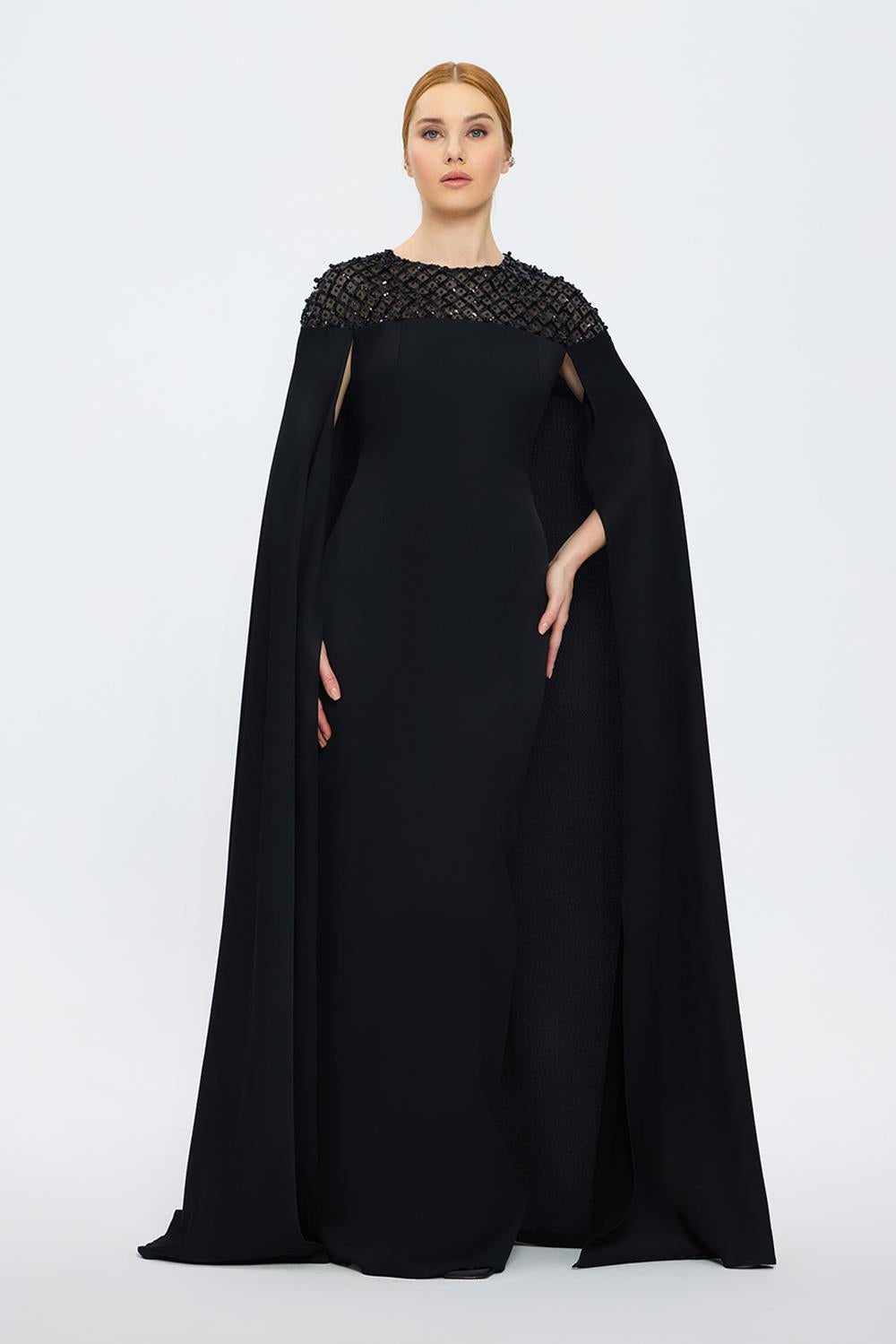 Judge Collar Stone Embroidered Hijab Evening Dress - 1027C