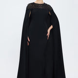Judge Collar Stone Embroidered Hijab Evening Dress - 1027C