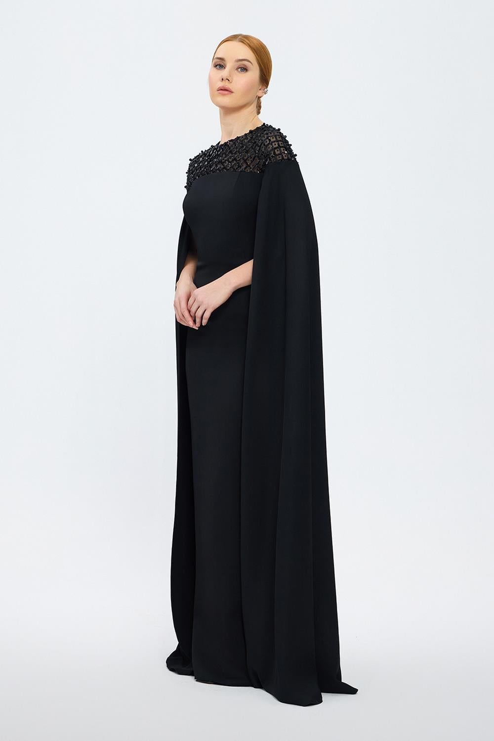 Judge Collar Stone Embroidered Hijab Evening Dress - 1027C