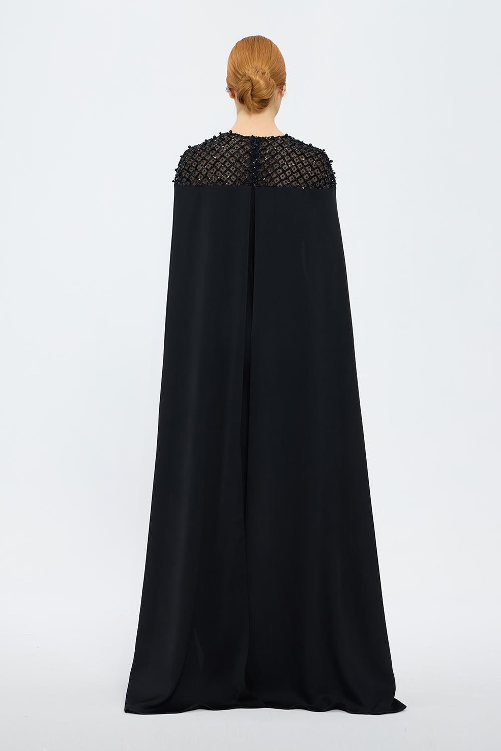 Judge Collar Stone Embroidered Hijab Evening Dress - 1027C