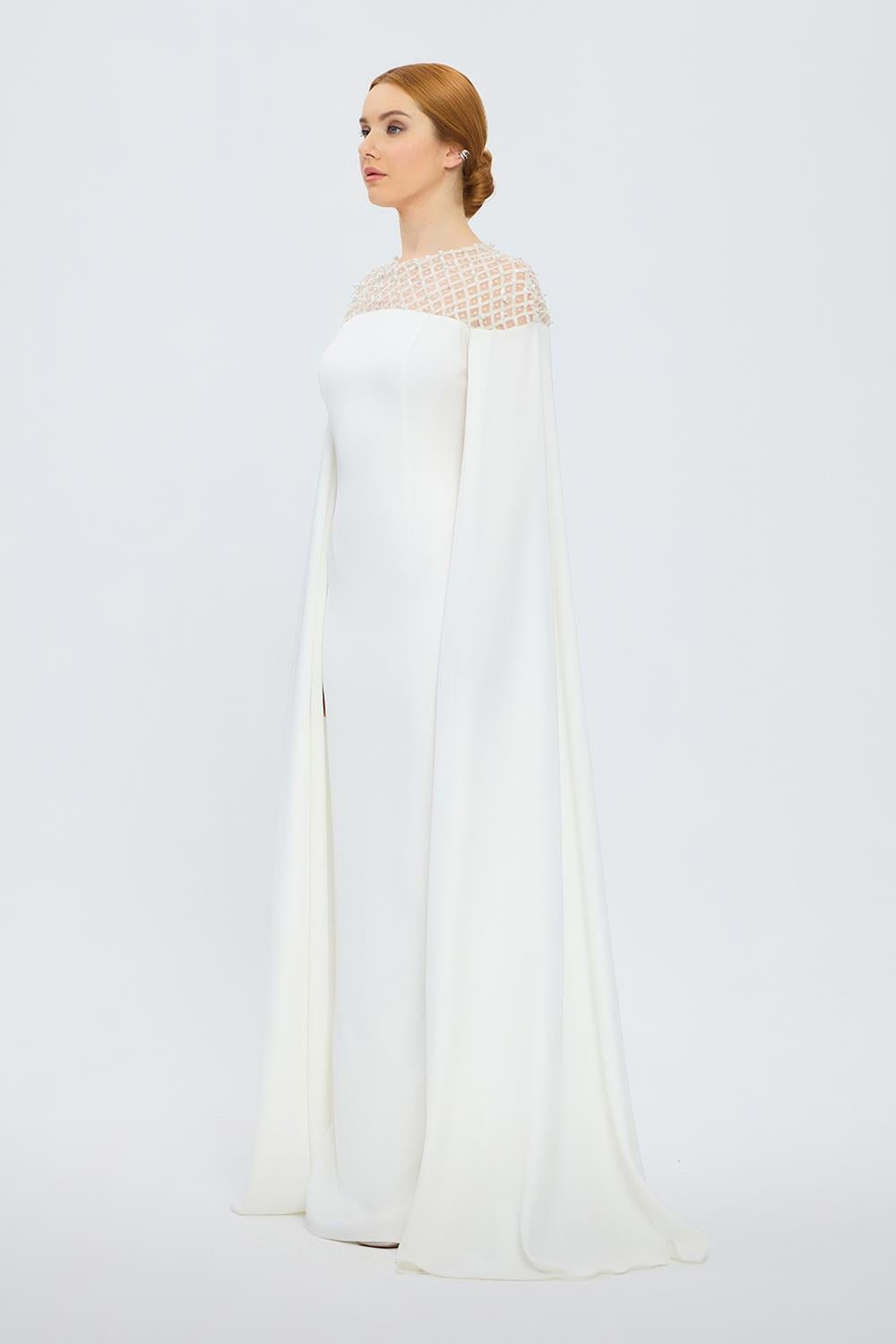 Judge Collar Stone Embroidered Hijab Evening Dress - 1027C