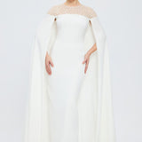 Judge Collar Stone Embroidered Hijab Evening Dress - 1027C