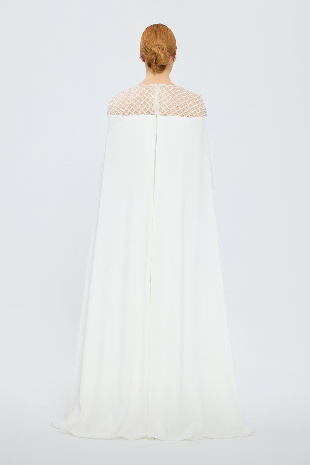 Judge Collar Stone Embroidered Hijab Evening Dress - 1027C