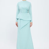 Fish Cut Round Neck Long Evening Dress - 5042C