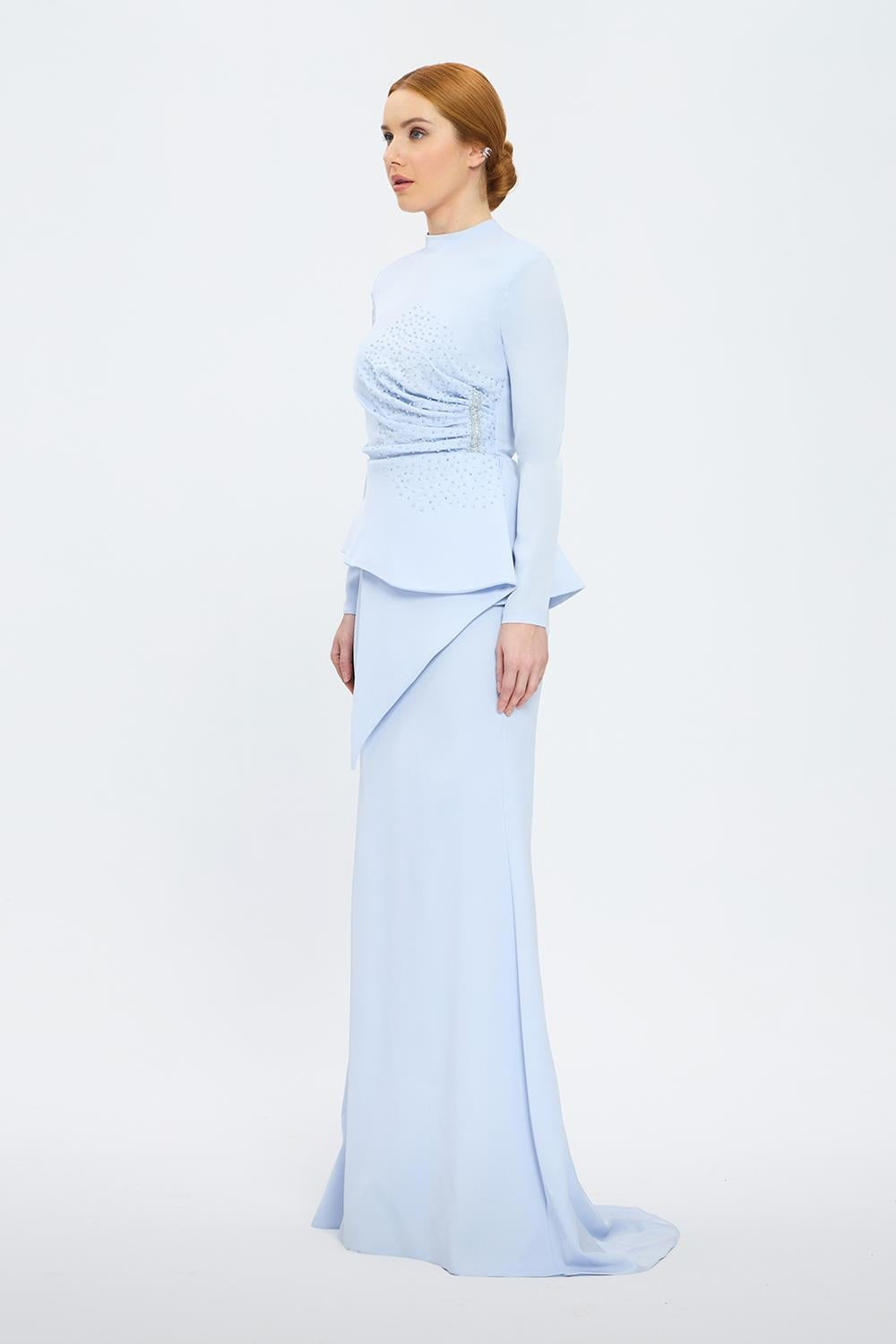 Fish Cut Round Neck Long Evening Dress - 5042C