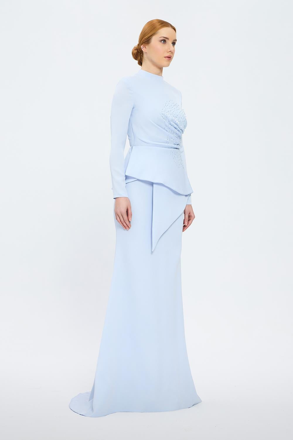 Fish Cut Round Neck Long Evening Dress - 5042C