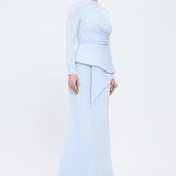 Fish Cut Round Neck Long Evening Dress - 5042C