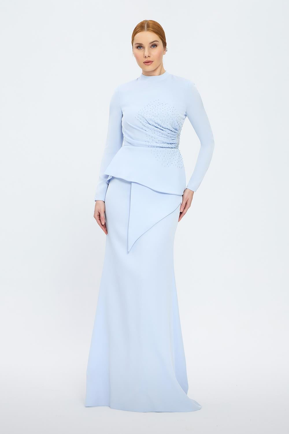 Fish Cut Round Neck Long Evening Dress - 5042C