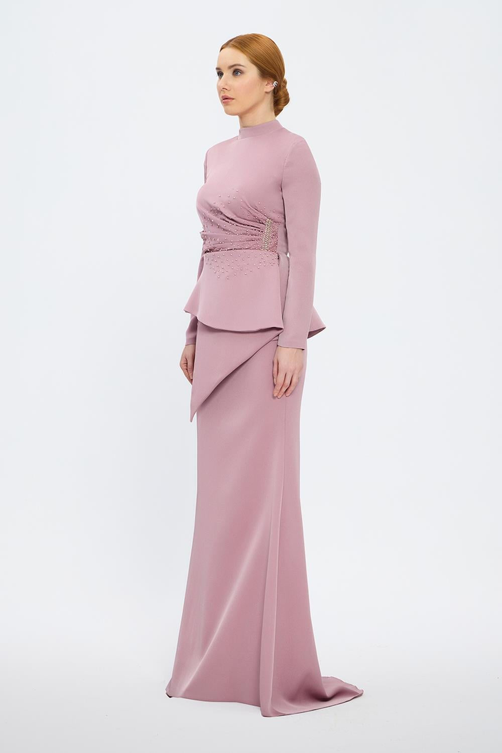 Fish Cut Round Neck Long Evening Dress - 5042C
