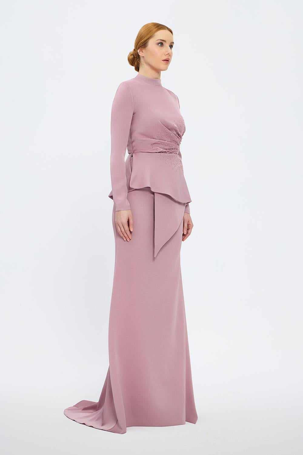 Fish Cut Round Neck Long Evening Dress - 5042C