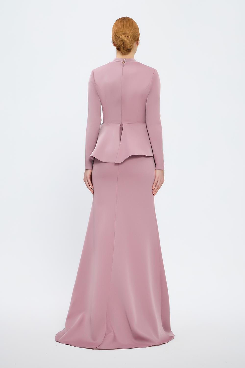 Fish Cut Round Neck Long Evening Dress - 5042C
