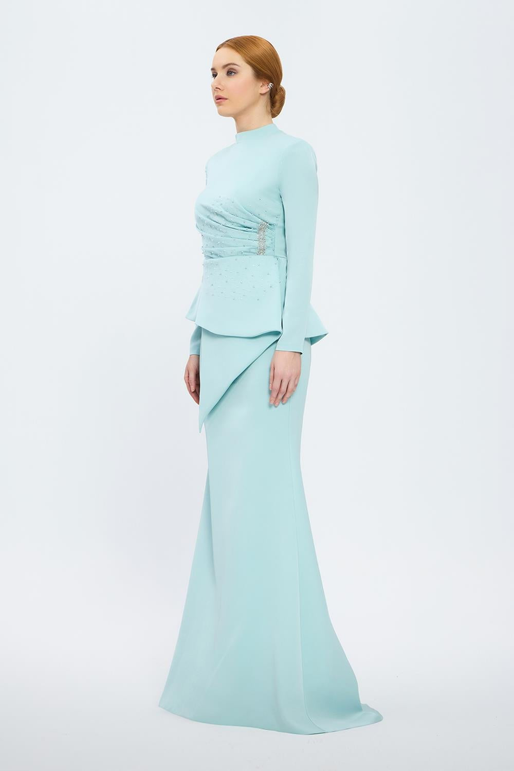 Fish Cut Round Neck Long Evening Dress - 5042C