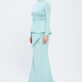 Fish Cut Round Neck Long Evening Dress - 5042C