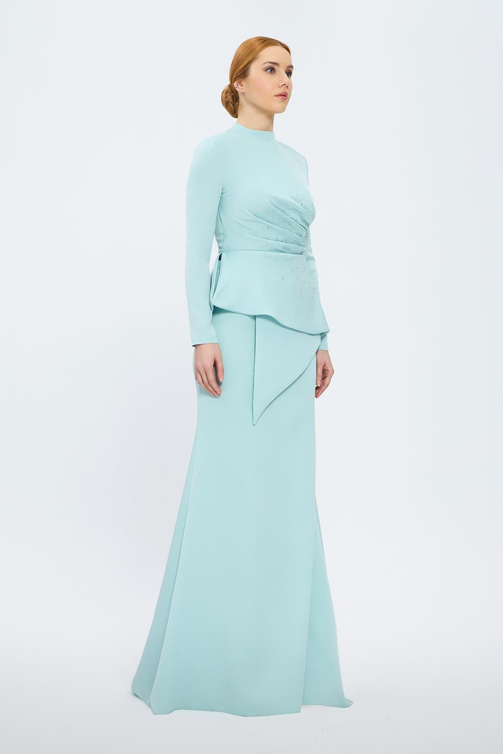 Fish Cut Round Neck Long Evening Dress - 5042C
