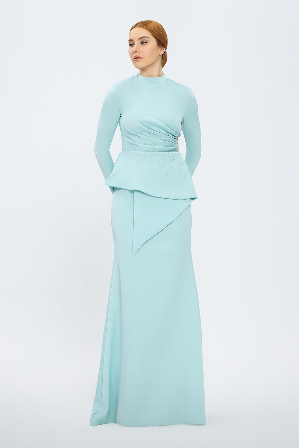 Fish Cut Round Neck Long Evening Dress - 5042C