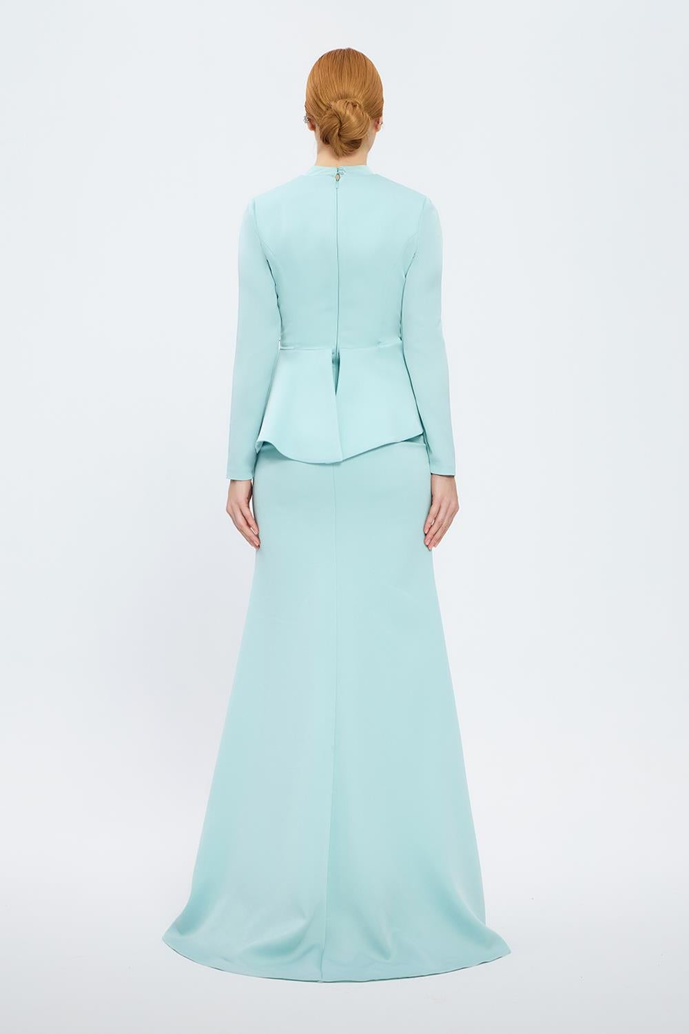 Fish Cut Round Neck Long Evening Dress - 5042C