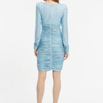 Draped Rhinestone Applied Midi Evening Dress - 1017C