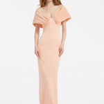 Düşük Omuzlu Fiyonk Detaylı Uzun Abiye Elbise - 5029C - SOMON